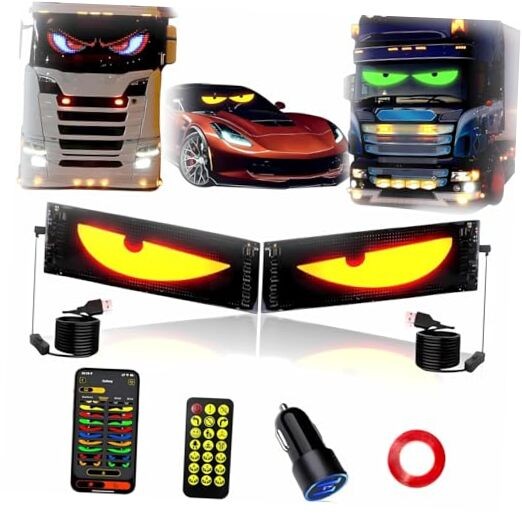 2PCS Devil Eyes Light for Windshield ：Programmable Led Sign，USB 23.6inx4.73in
