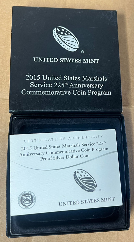 2015 P US Marshall Service US Mint Commerative Proof Silver Dollar Box & COA