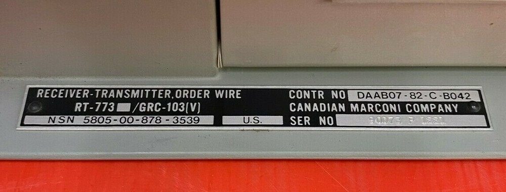 RT-773/GRC-103 TRANSCEIVER & ORDERWIRE REMOTE CONTROL