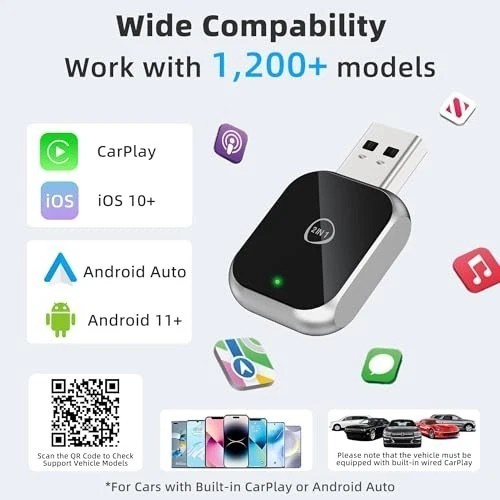 Android Auto Wireless Adapter Carplay - 2 in 1 Wireless Android Auto Car Silver