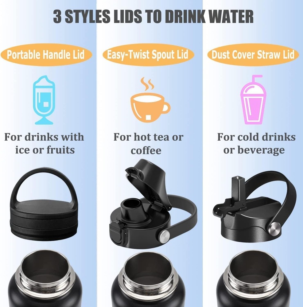Versatile 64oz Insulated Bottle - Includes Straw, Spout & Push-Button Lid