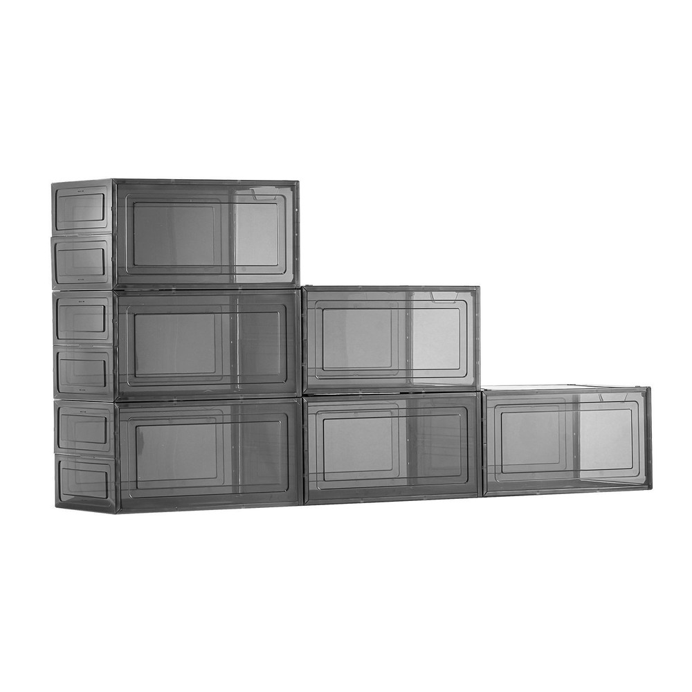 Stackable Shoe Boxes 6-Pack - US Size 13 Transparent Black Storage