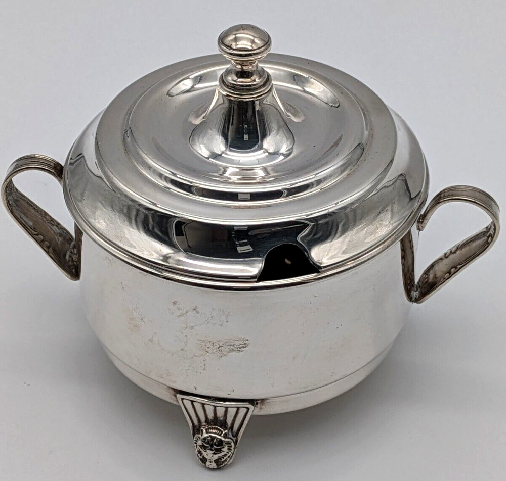 Large Silver Plated Footed Covered Handled Sugar Bowl