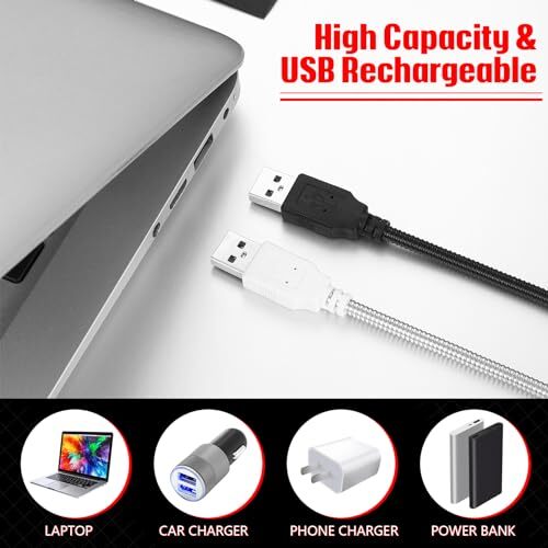 2 Pcs USB Reading Lamps with 10 LED Bead Brightness Dimmable Setting Black, Red