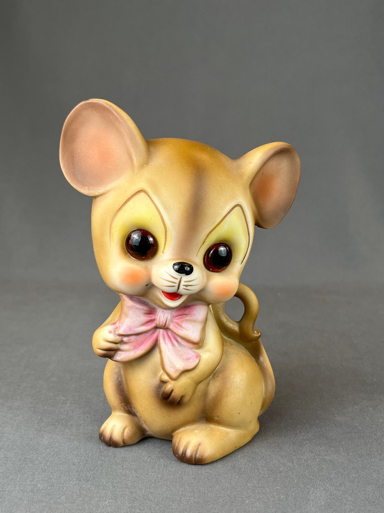 Vintage Josef Original MOUSE WITH PINK BOW 6" Ceramic Night Light ~ Working