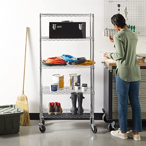Amazon Basics 5-Shelf Adjustable Heavy Duty Storage Shelving Unit 4" Wheel Caste