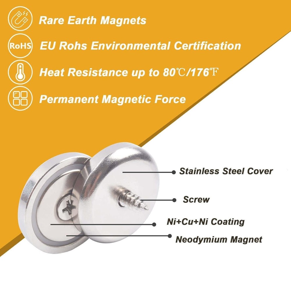 12 Pcs Strong Neodymium Round Base Cup Magnet, 95 lbs Pulling Force 1.26 "32 ...