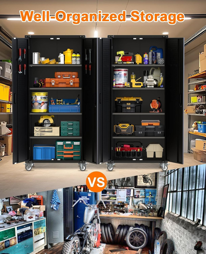 72" Heavy Duty Rolling Storage Cabinet with Lockable Doors & Adjustable Shelves