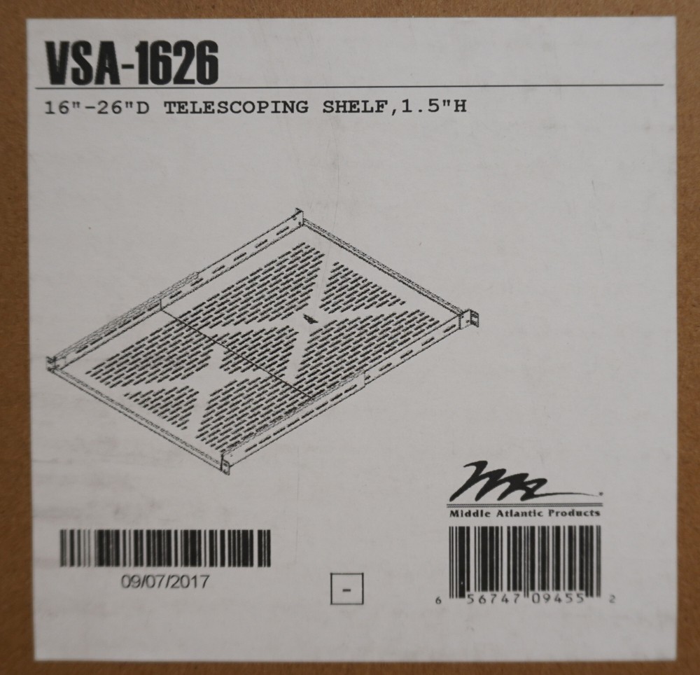 Middle Atlantic Rack Server VSA-1626 16"-26"D Adjustable Telescoping Shelf