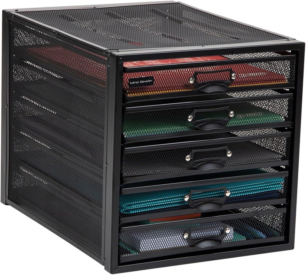 Mind Reader File Storage Drawers, Desk Organizer, Black 5 Drawer
