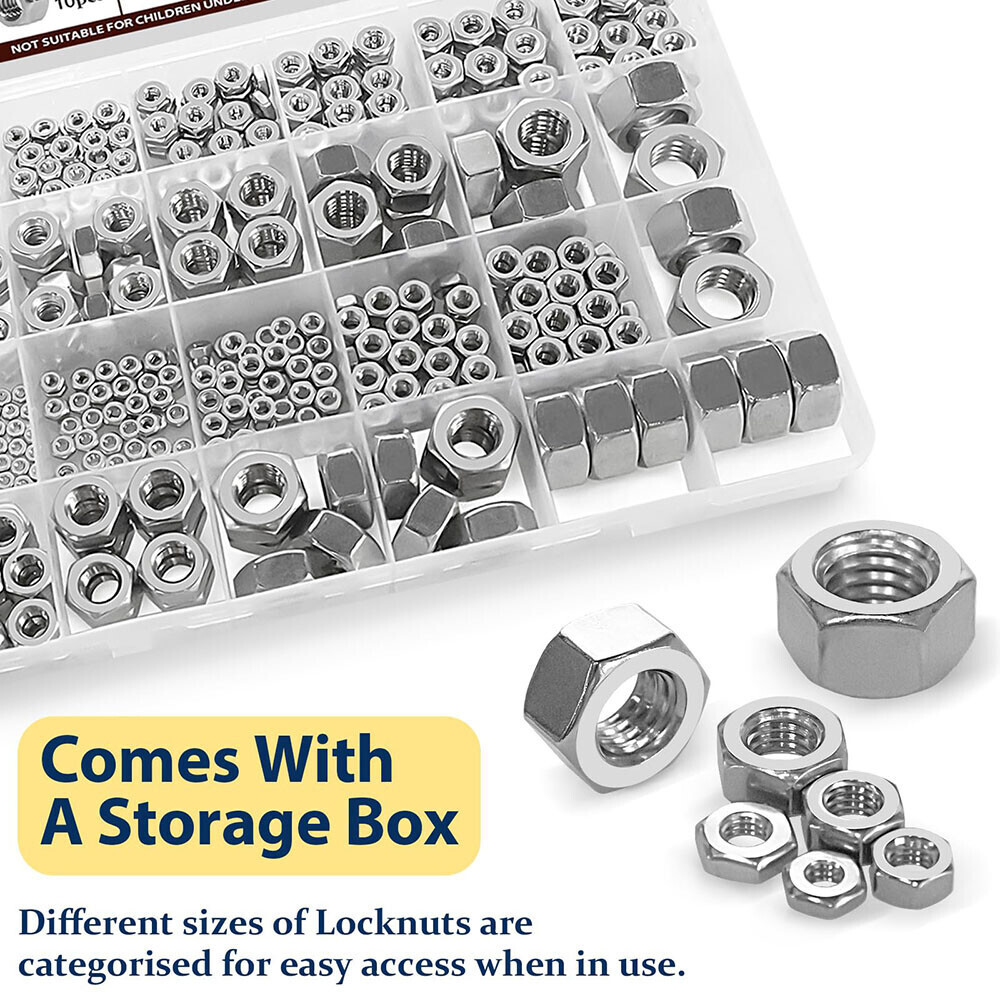 450pcs Assorted Stainless Steel Hex Nuts Assortment Kit SAE 2# - 1/2" Hex Nut