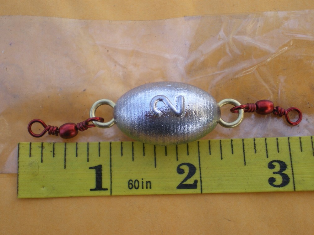 24 PCS #5 RED SWIVEL INLINE EGG SINKER W/#2 EYE 1,1-1/2,2, OZ. 8 EA."STRIPER"