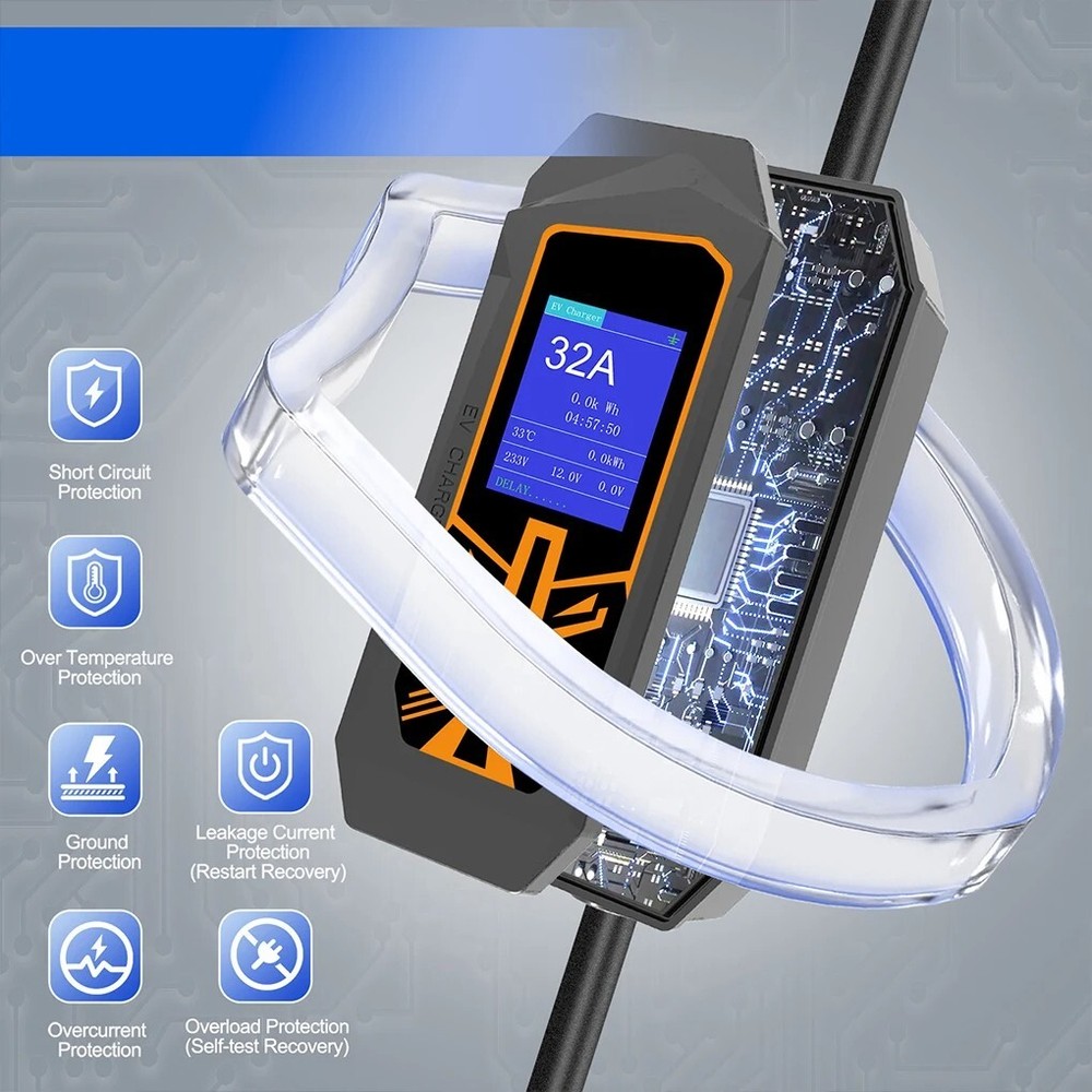 Portable EV Charger Type 2 to 32A Commando Socket, 1 phase, Delay Timer, 5metre