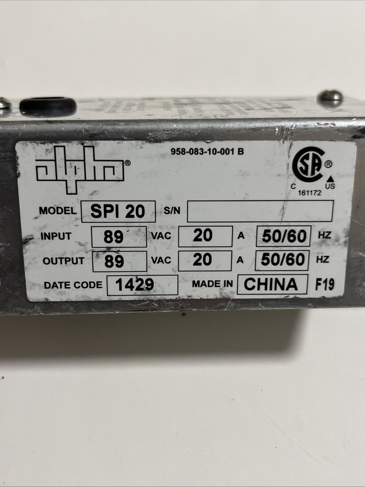 Alpha Technologies Service Power Inserter SPI 20, 20 Amp