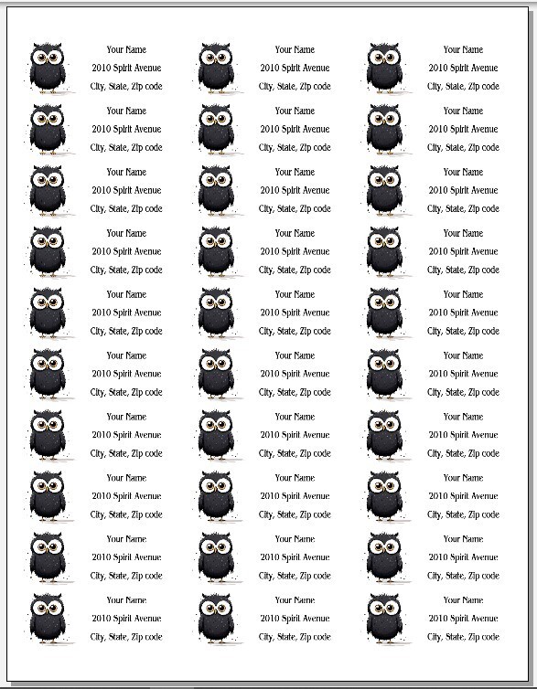 150 Simple Black Owl Return Address Labels Personalized 1 x 2 5/8