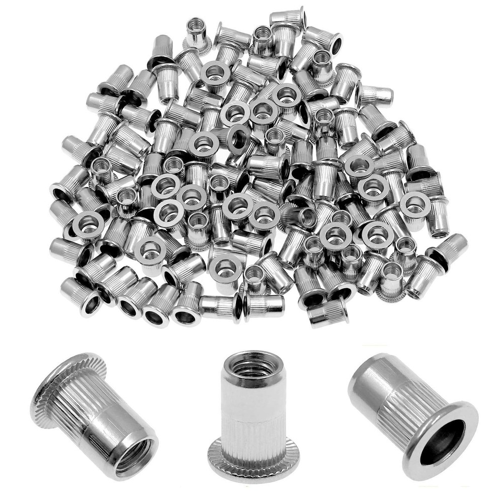 60Pcs M6 Rivet Nuts, 304 Stainless Steel Flat Head Rivnut Threaded Insert Nutse