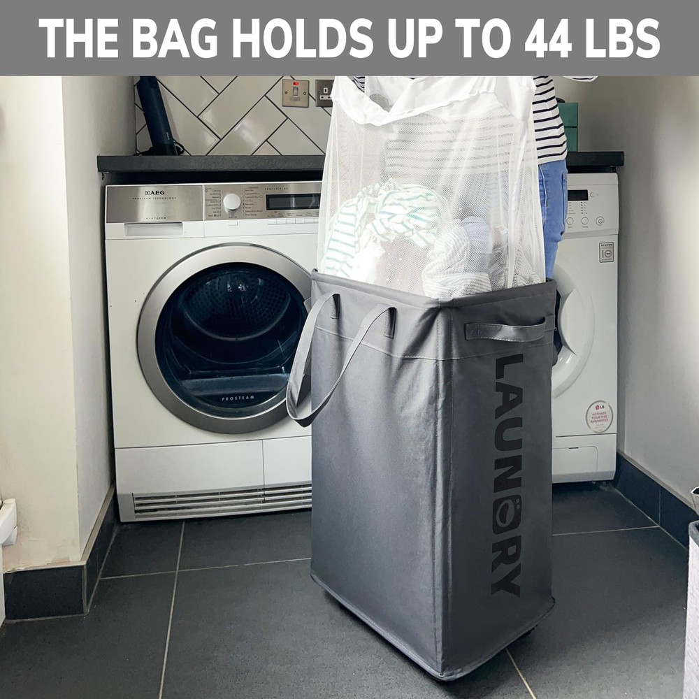 Goodpick Laundry Basket with Wheels, Hamper 75L, Grey 1-Pack