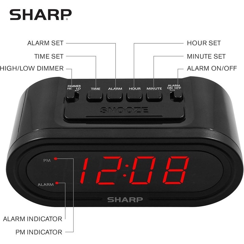 Digital Alarm with AccuSet Automatic Smart Clock Never Needs Setting Red LEDs