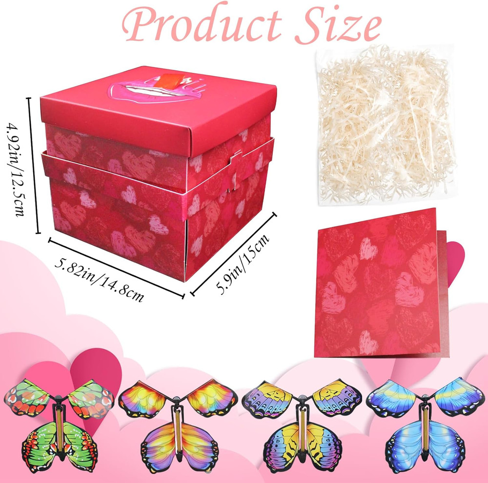 Timisea Butterfly Explosion Gift Box 2-Layer 6 Butterflies Red Lips Surprise