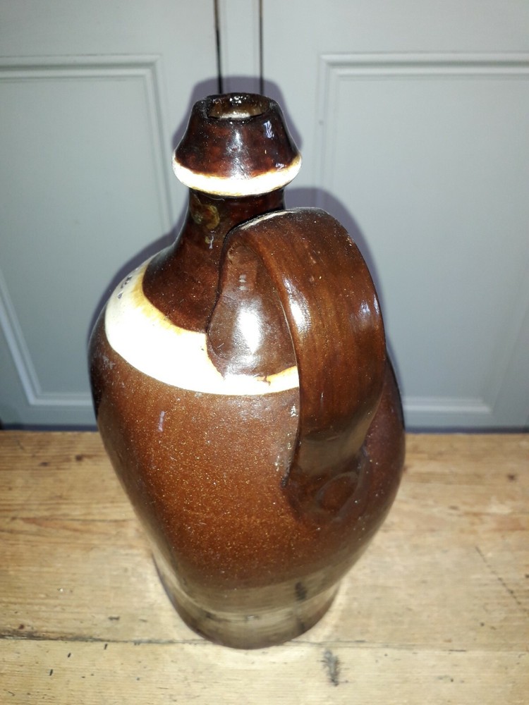 VICTORIAN SLIP GLAZED FLAGON DATED 1883.J THORPE