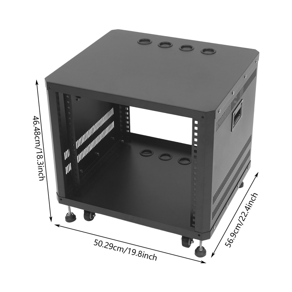 9U Server Rack Semi-open Rolling Studio Rack Case with Wheels 19.8x22.4x18.3 in