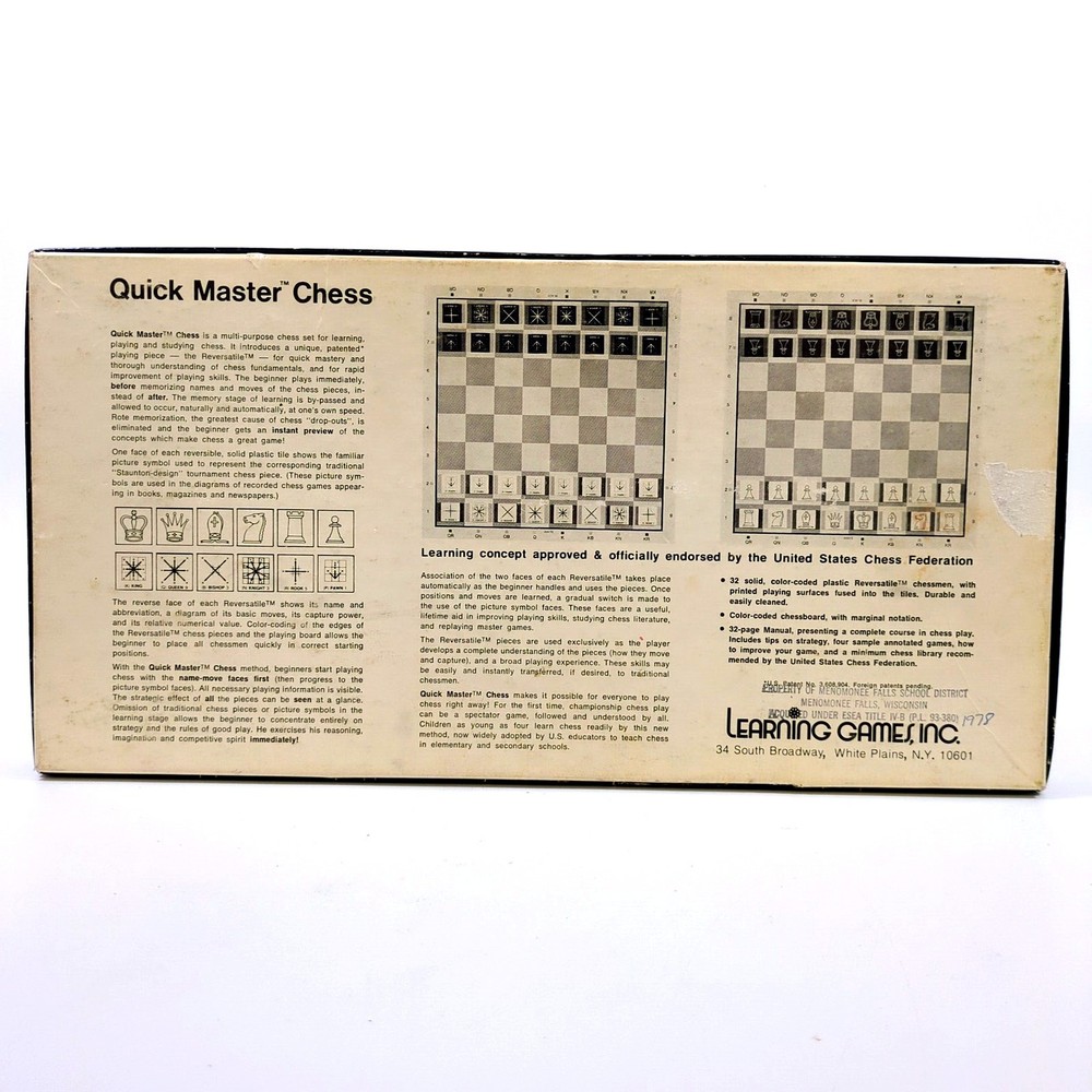 Vintage 1973 Quick Master Chess Learning Game - Complete Learning Games Inc