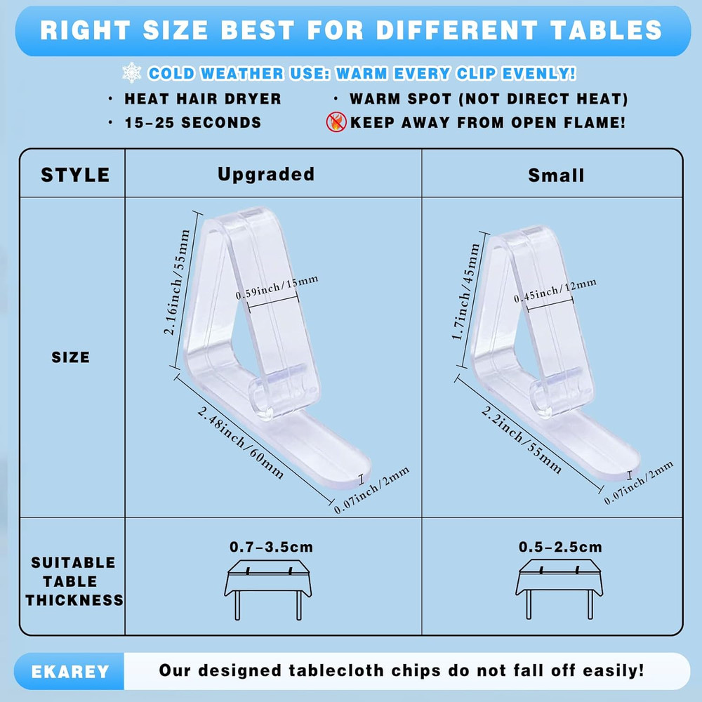 32 Upgraded Tablecloth Clips,Thicker Wider Clear Tablecloth Clips,Plastic Table