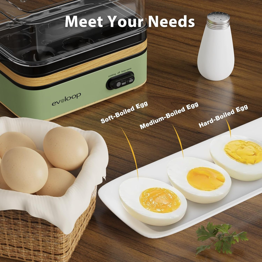 Evoloop Electric Egg Cooker for 6 Eggs - Soft, Medium, Hard Boiled
