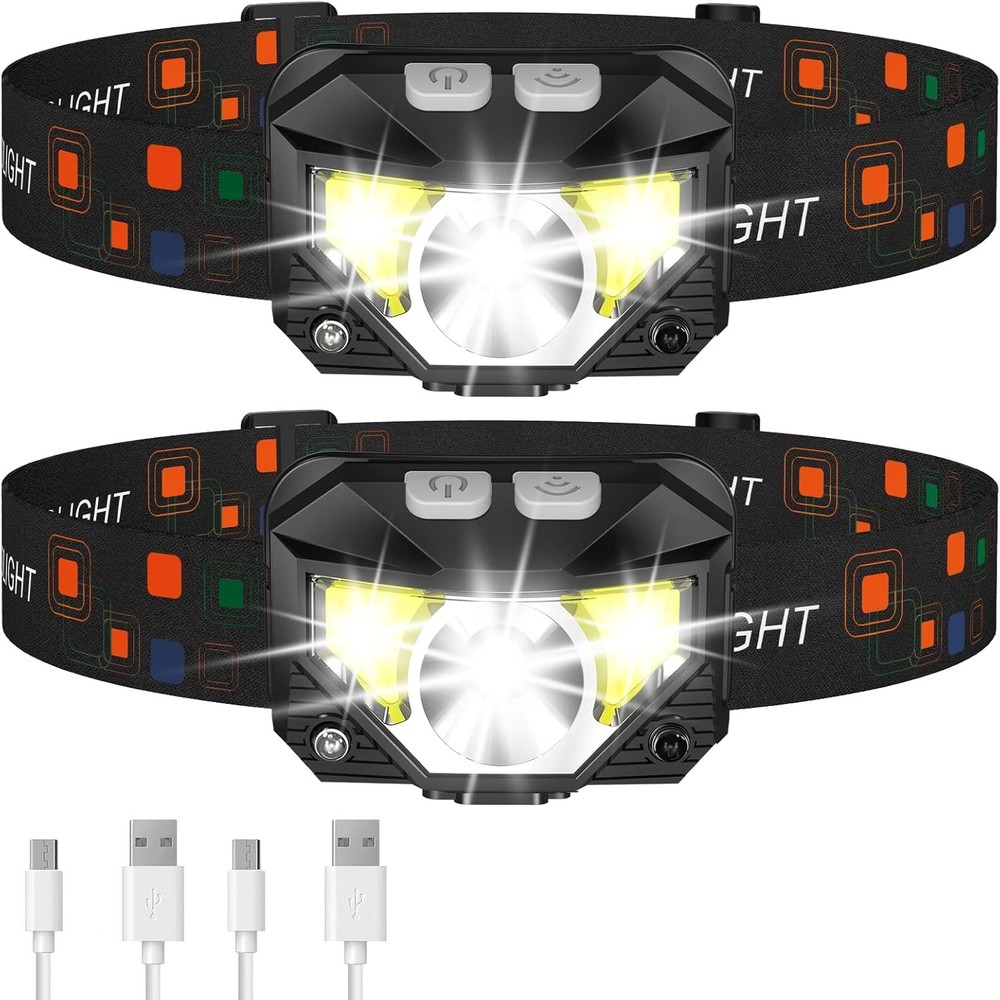 UltraBright 2-Pack Headlamps with Motion Sensor & 8 Modes