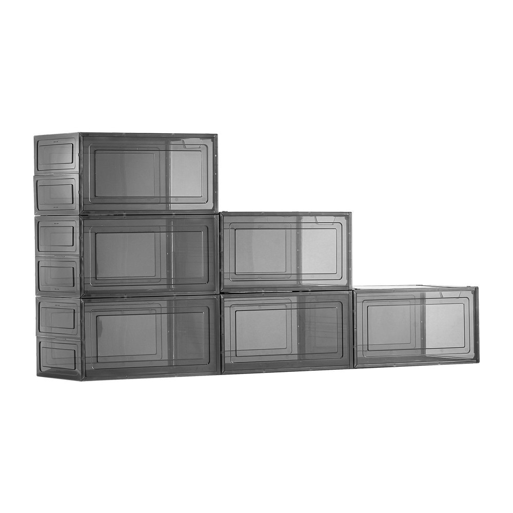 Stackable Shoe Boxes 6-Pack - US Size 13 Transparent Black Storage