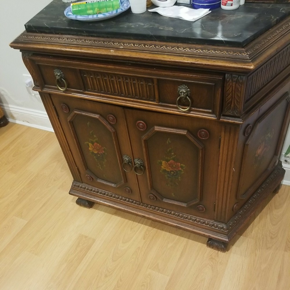 Antique Commode with Black Marble Top and Server Drawer