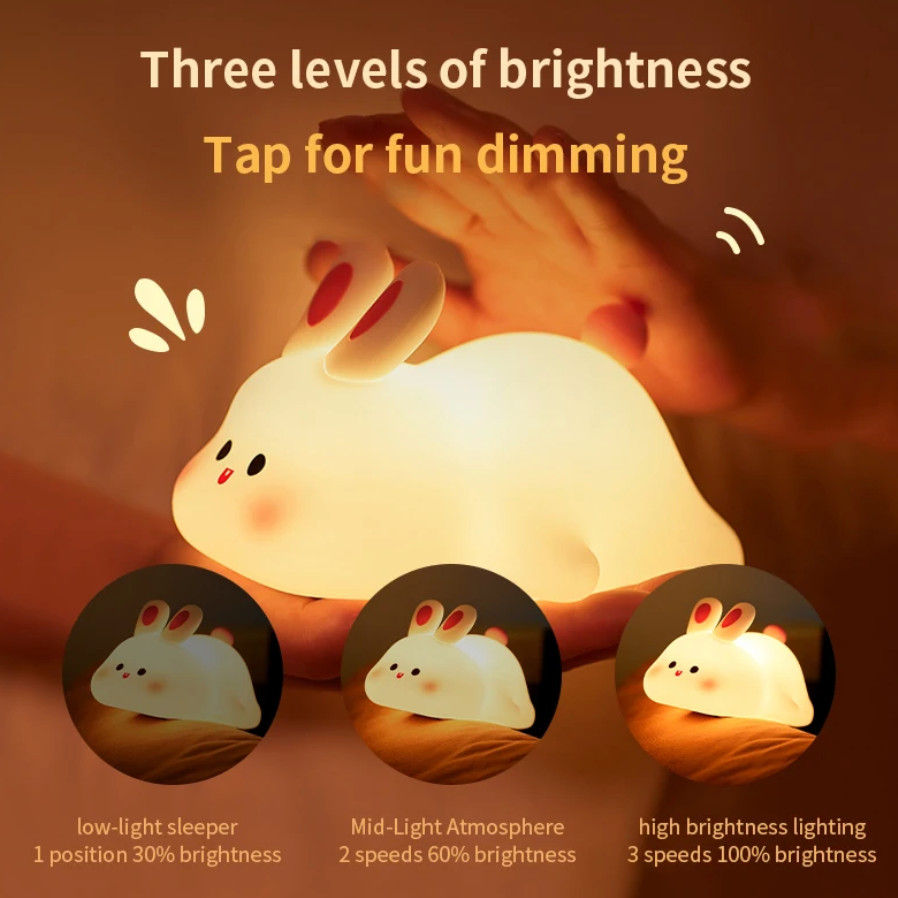 Led Night Light Desktop Lamp Cute Bunny with Timer Touch Sensor