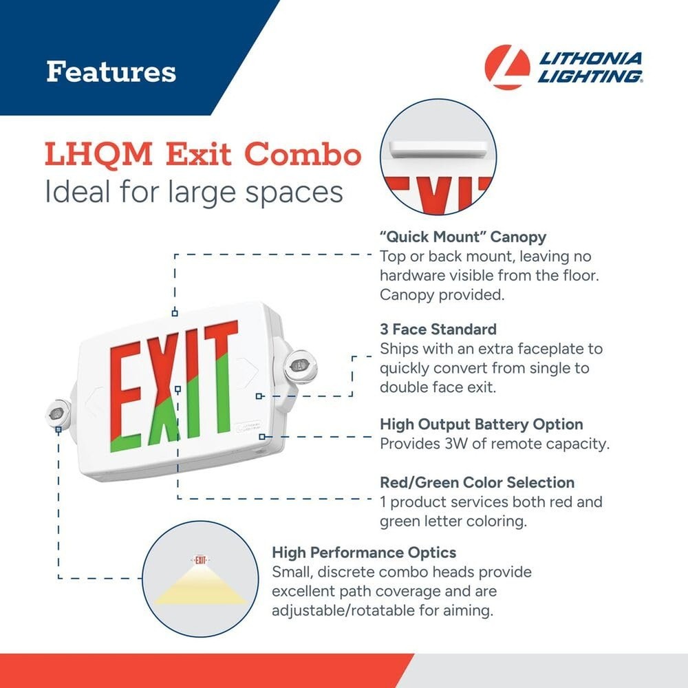 Lithonia Lighting Quantum LED Exit Sign Emergency Light Combo, Exit Sign and ...