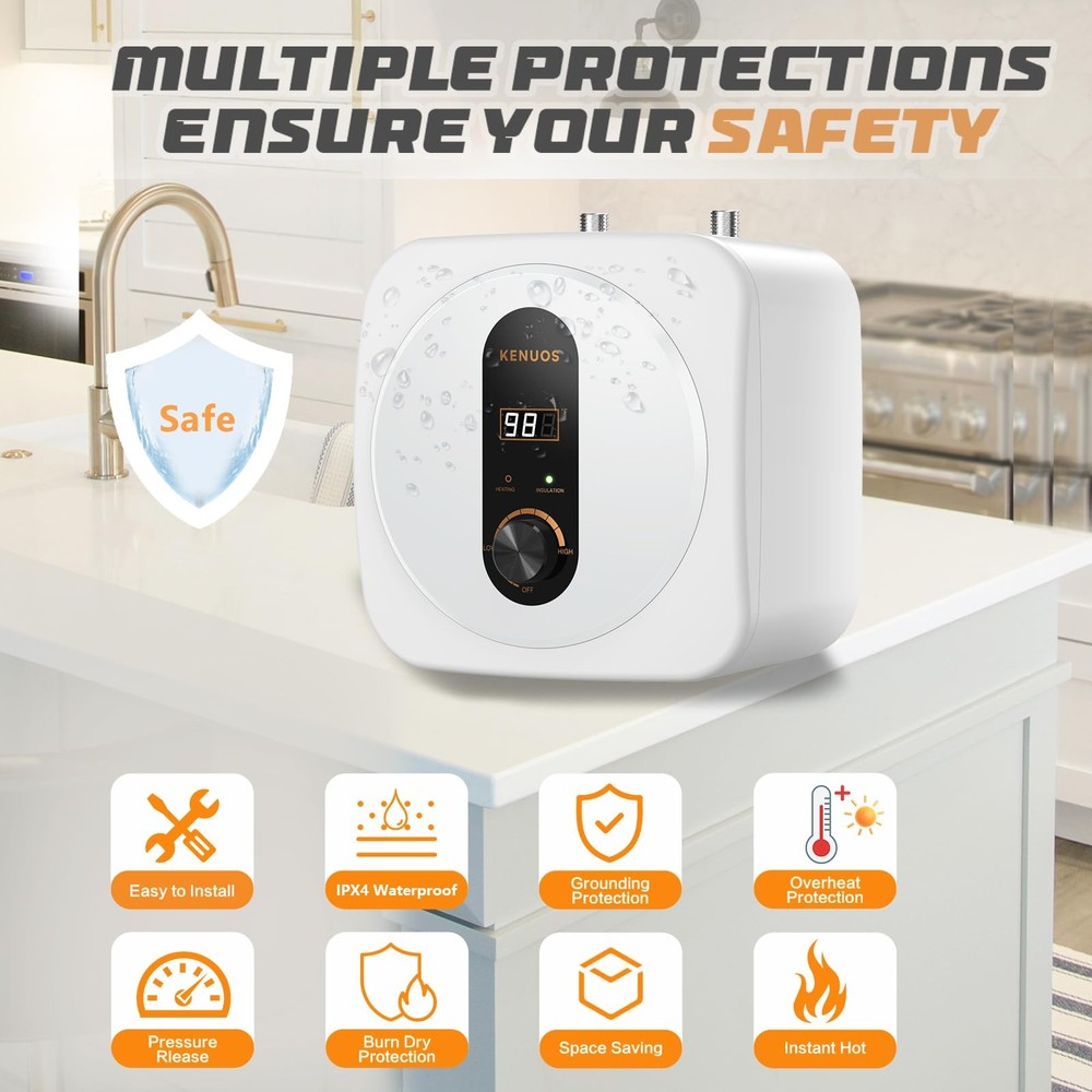 Under Sink Instant Hot Water Heater,2.5 Gallon Mini Tank Water Heaters with L...