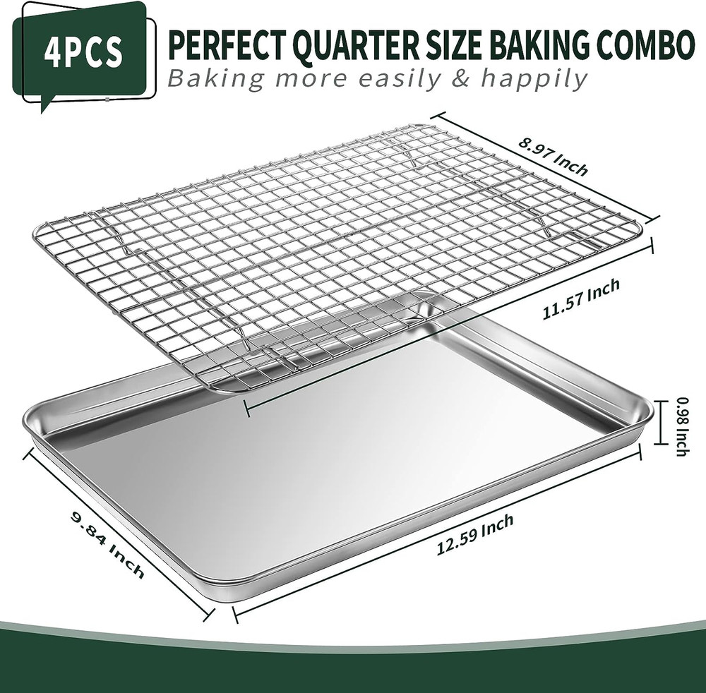 Quarter Sheet Pan with Cooling Rack Set [2 Baking Sheets + 2 Baking Racks]