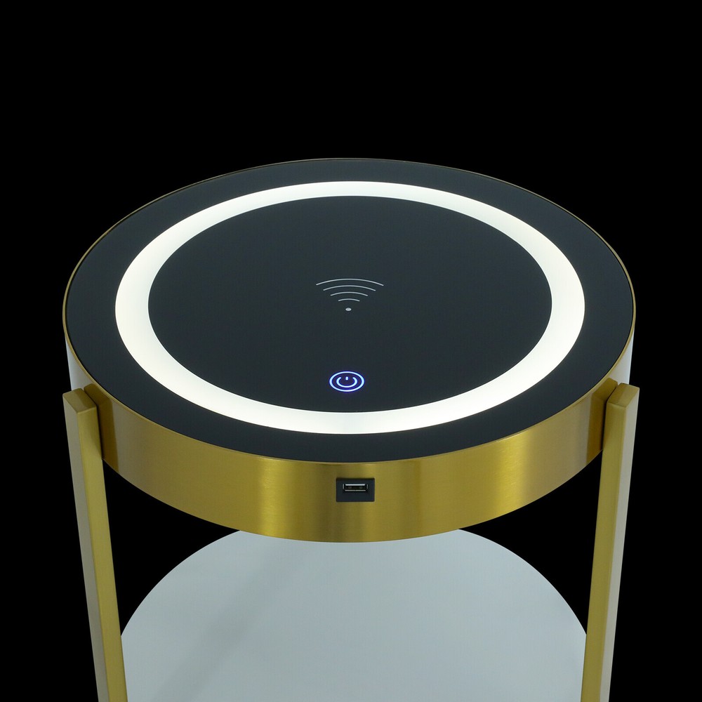 LED Nightstand Bedside Table with Drawers USB & Charging Station End Side Table