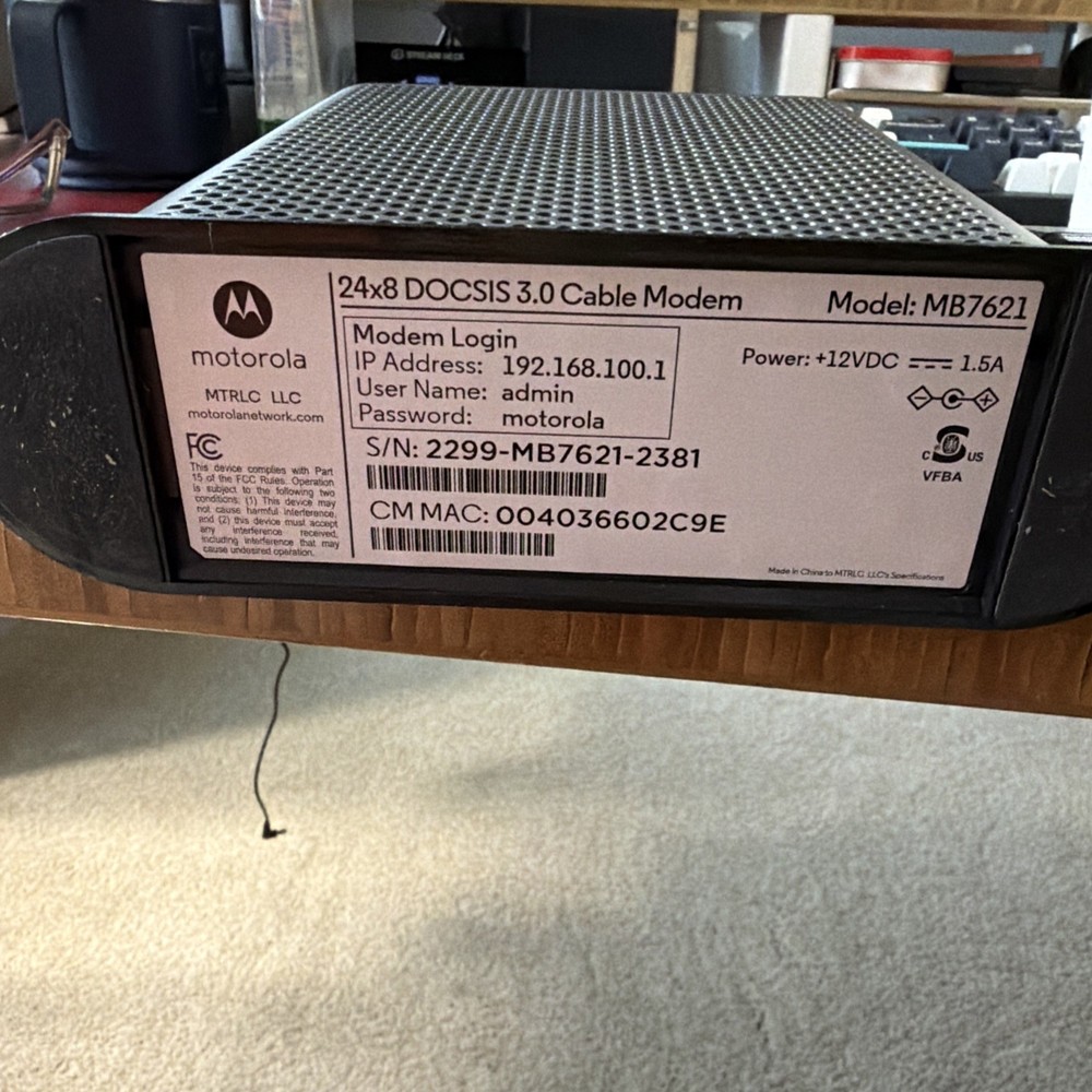 Motorola MB7621 DOCSIS 3.0 Cable Modem