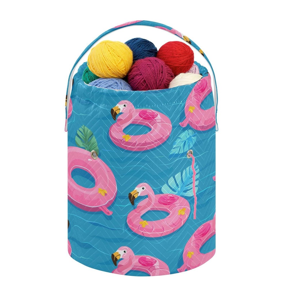 Flamingo Inflatable Swimming Ring on Water Crochet Drawstring Organizer, Larg...