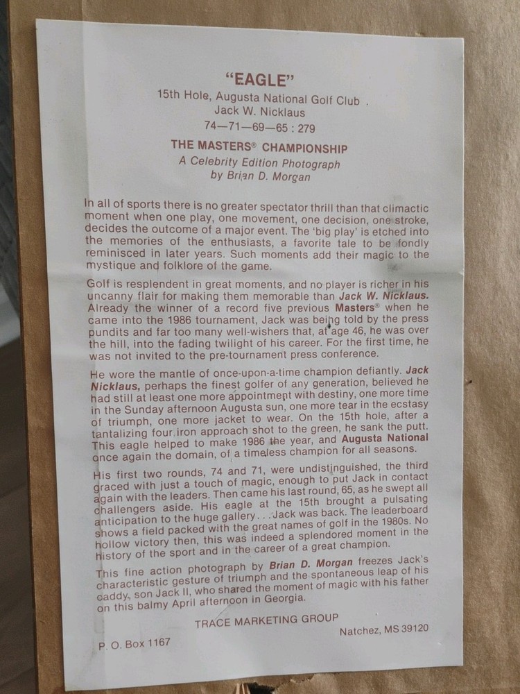Jack Nicklaus Framed "Eagle" From 86 Masters