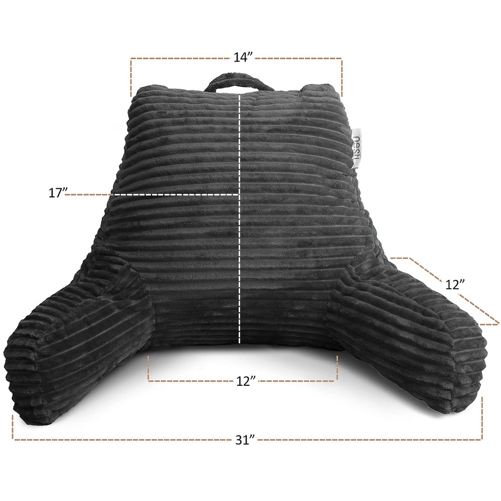 Luxe Plush Reading Pillow, Shredded Foam Back Support for Bed, Black