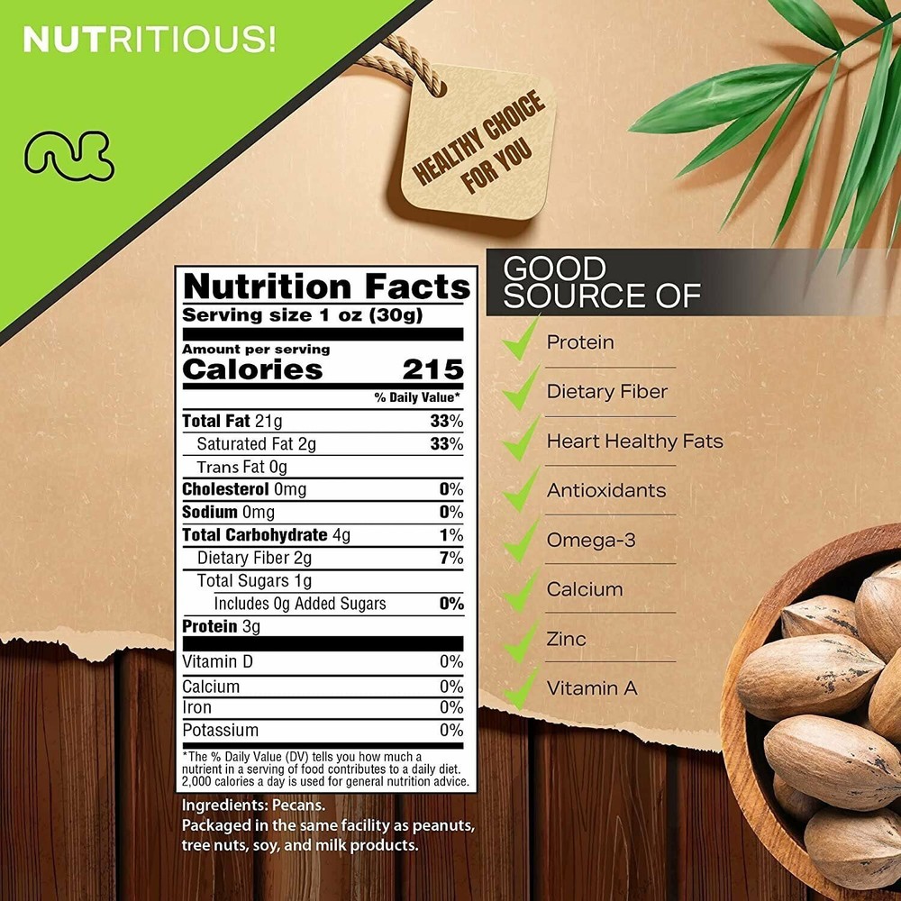 Premium Pecans, Raw Hard Shell, Resealable Bag, All Natural, Kosher, Bulk Nuts