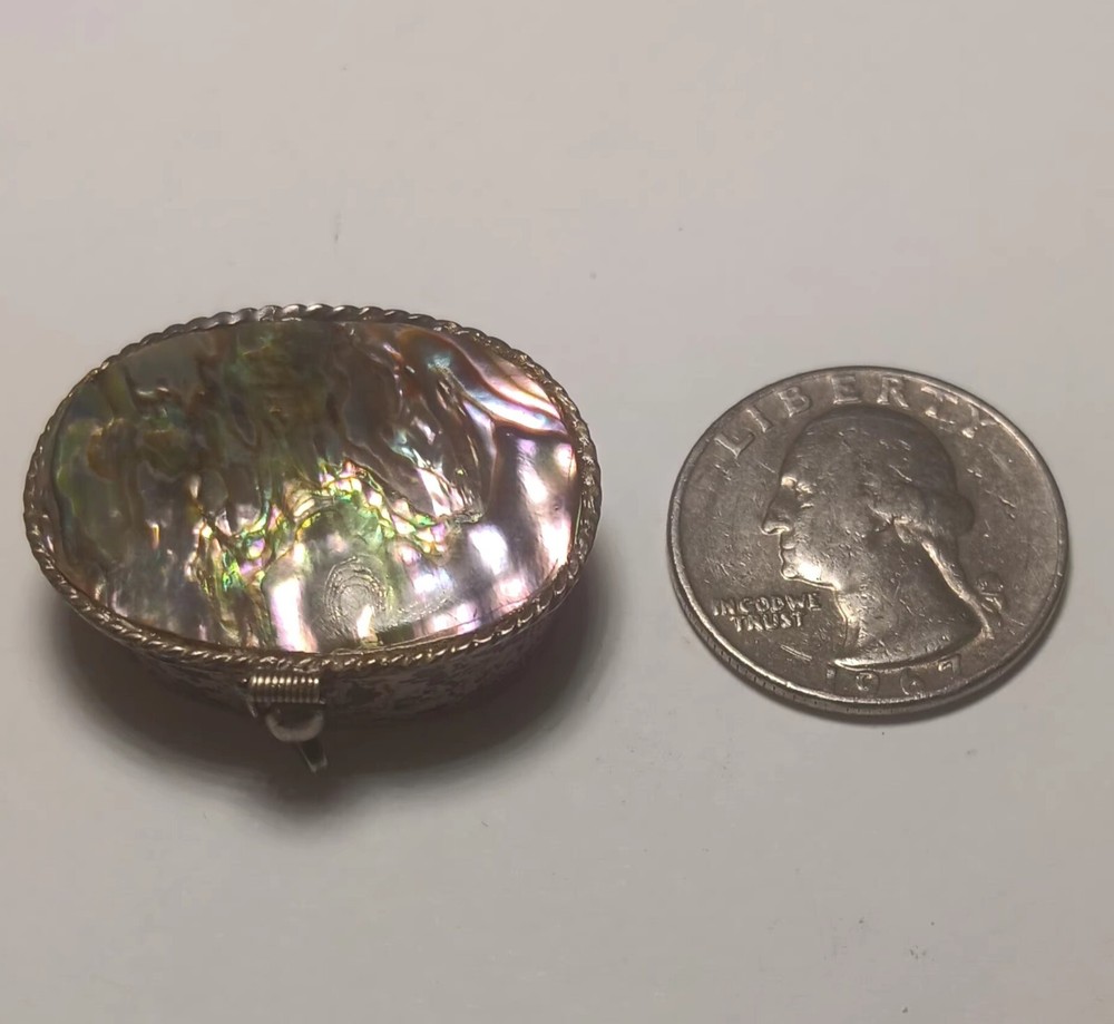 Vintage Mexico Sterling Silver & Abalone Pill/Trinket Box