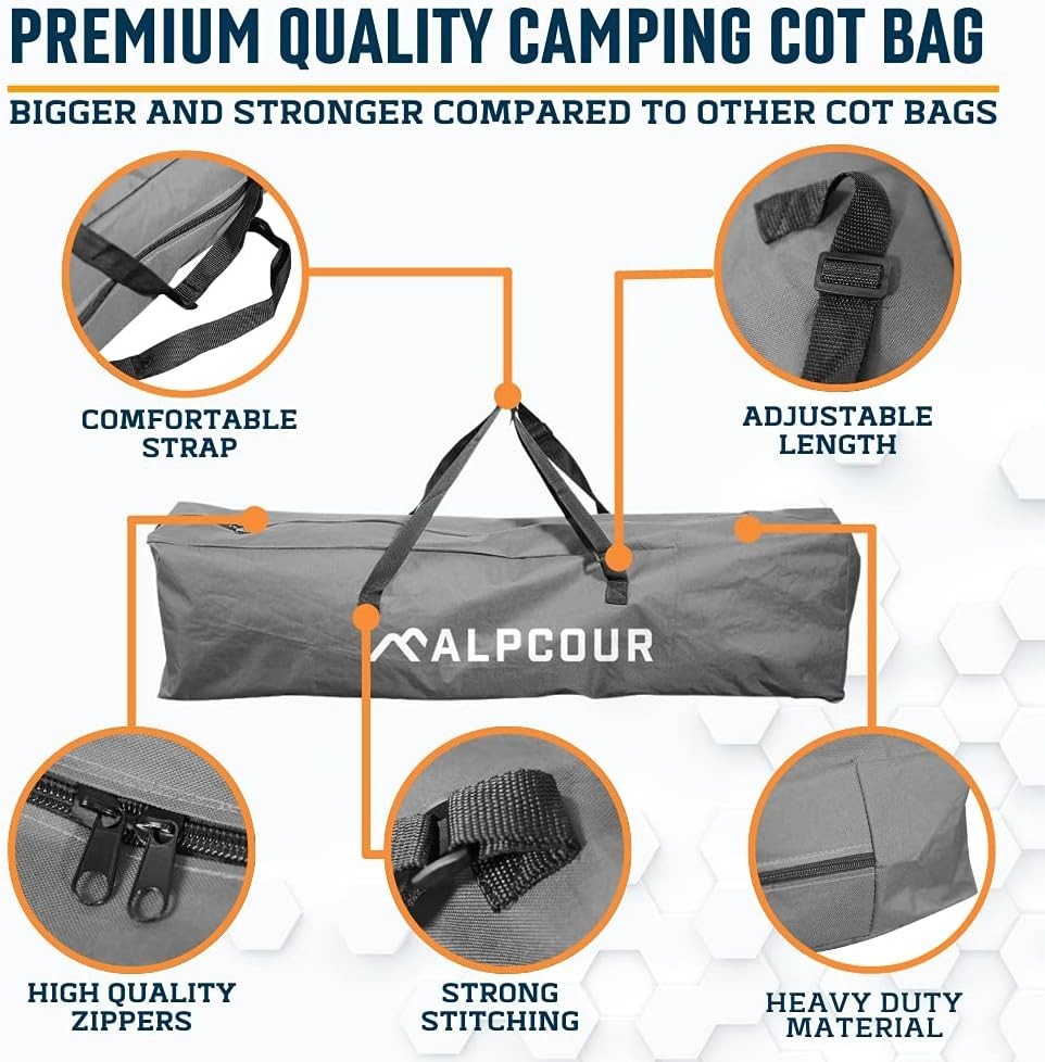 Durable Lightweight Grey Camping Cot Bag Water Resistant Storage Solution