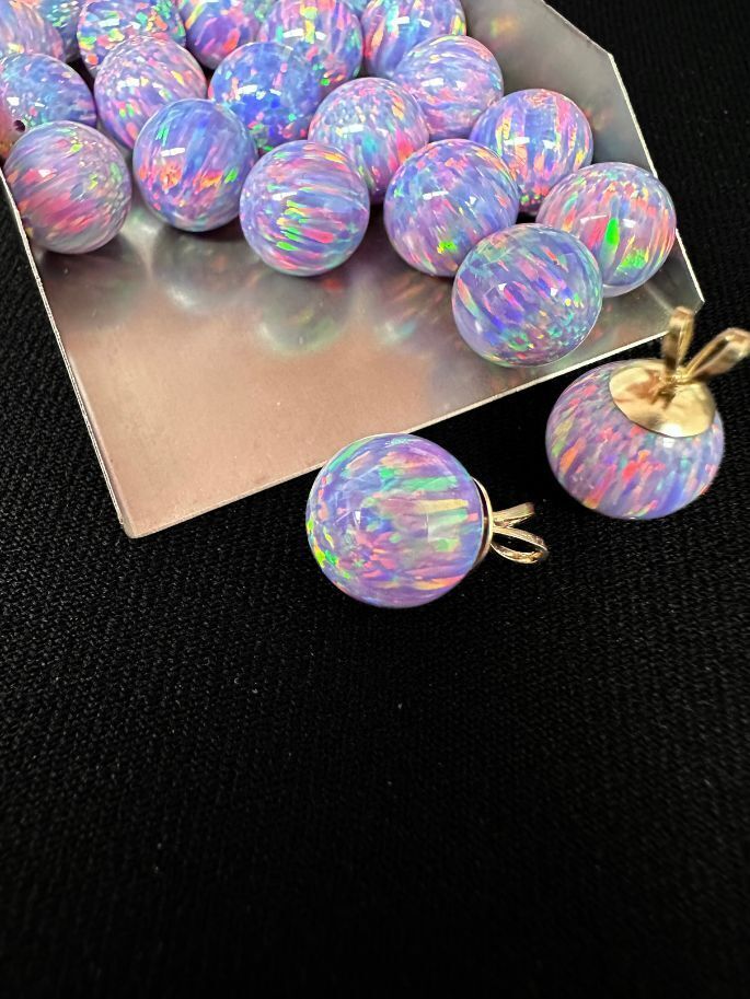 Half Drilled Light Purple Synthetic Lab Created Opal Round Beads