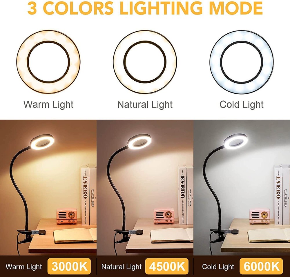 LED Clip On Desk Lamp Flexible Arm USB Dimmable Study Reading Table Light NEW