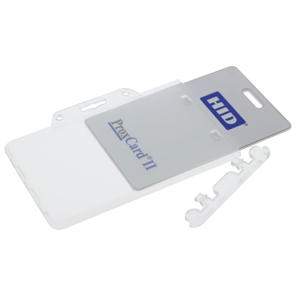5 Clear Horizontal Permanent Locking ID Card Badge Holders - Hard Rigid Plastic