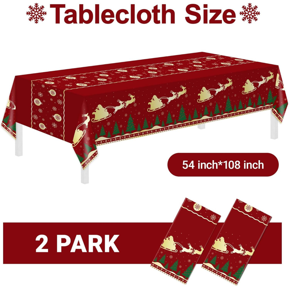 2 Pcs Christmas Tablecloth Disposable Plastic Tablecloths for Rectangle Tables