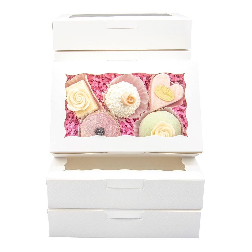 50pcs White Cookie Boxes with Window 7"x4.5"x1.5" Small Bakery Packagin