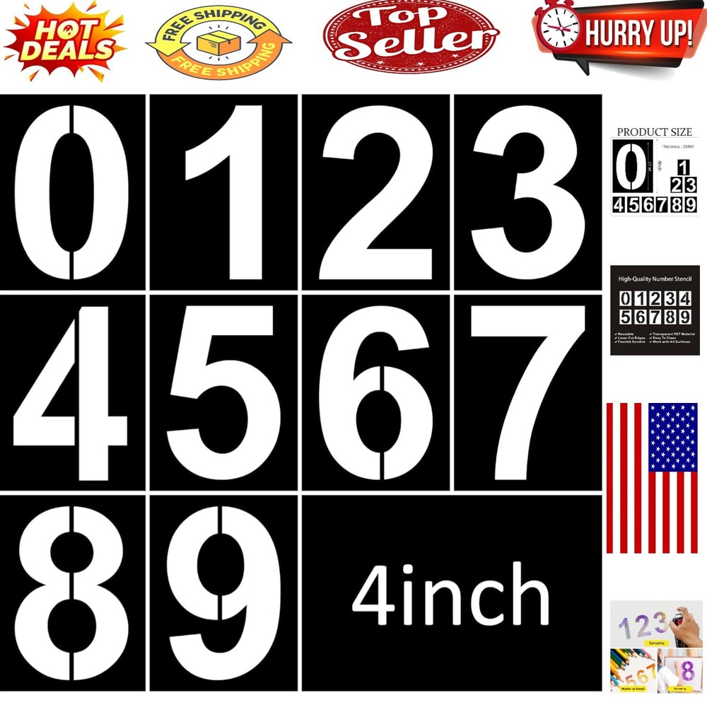 4-Inch Reusable Plastic Number Stencils for Creative DIY Projects