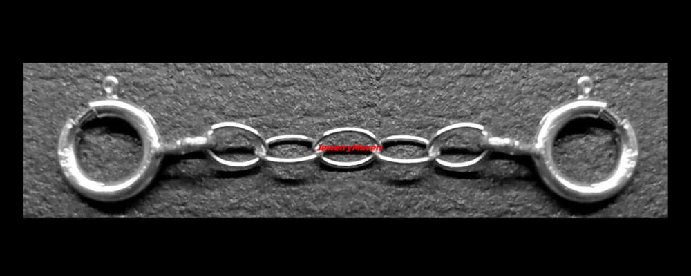 14k 2mm Cable Solid White Gold 5mm DOUBLE Spring Ring 1" Chain Extender Safety